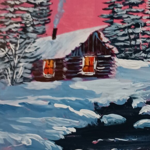Hand-Painted Rustic Cabin Saw Blade by Ann Simmons – Winter Landscape Art - Picture 10 of 11